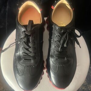 Christian Louboutin Black and Red Sneakers Leather Lace-Up